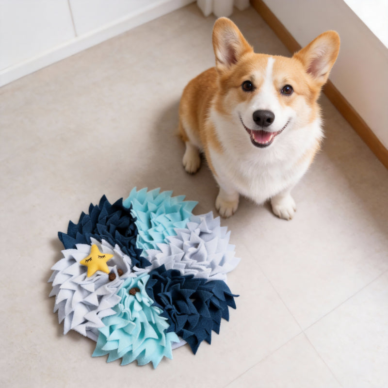 Hunde Spielzeug, Schnüffelmatte Hund, runde Form Ozeanfarben, Mit Plüsch Seestern, für konzentriertes Spielen schnüffeln