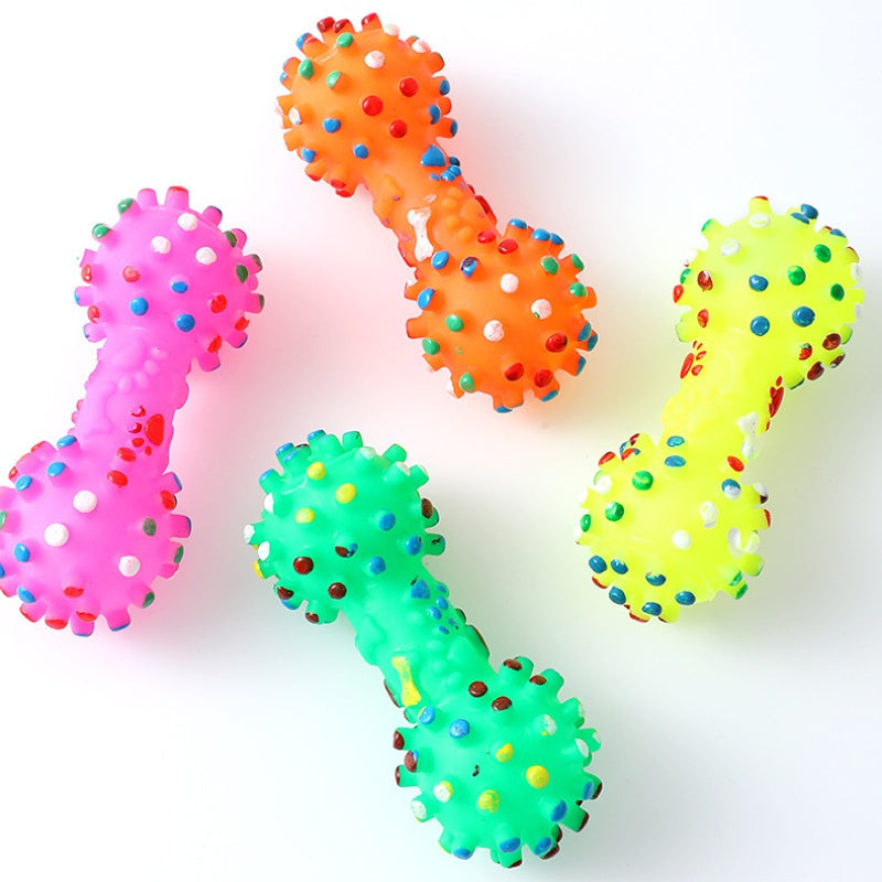 Kauknochen Hund, Hantelform, Hundespielzeug quietschen aus Gummi, Spaß & Zahnreinigung, Zufälligen Farben, 4er-Set