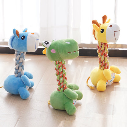 Kuscheltier für den Hund, Hundespielzeug quietsch für mittelgroße und große Hunde, Giraffe, Pony & Dinosaurier Design