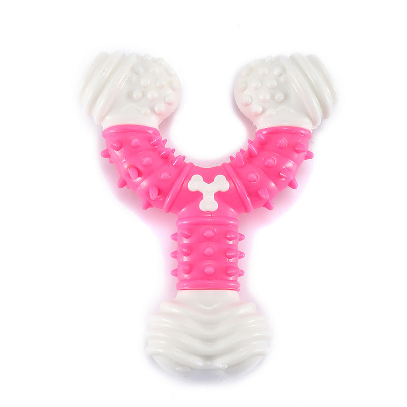 Hund Spielzeug, Y-Form langlebiger Nylon-Kautschuk Beißstab, Kau-Training, Zahnreinigung Spielzeug in Blau, Pink und Gelb