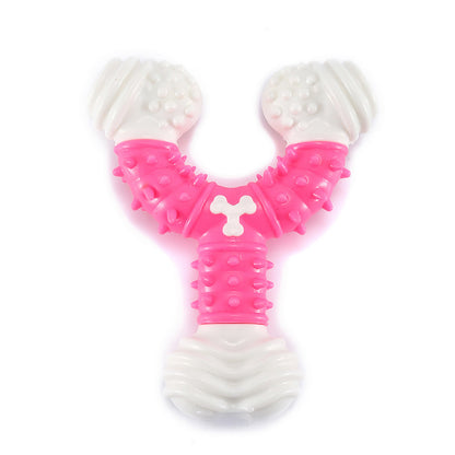 Hund Spielzeug, Y-Form langlebiger Nylon-Kautschuk Beißstab, Kau-Training, Zahnreinigung Spielzeug in Blau, Pink und Gelb