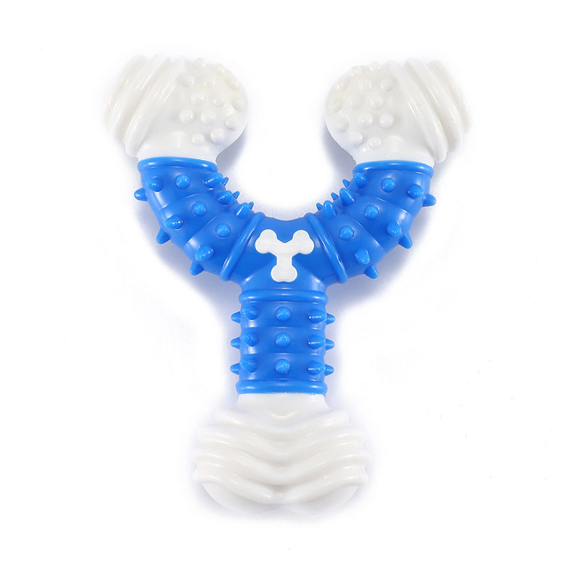 Hund Spielzeug, Y-Form langlebiger Nylon-Kautschuk Beißstab, Kau-Training, Zahnreinigung Spielzeug in Blau, Pink und Gelb