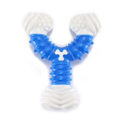 Hund Spielzeug, Y-Form langlebiger Nylon-Kautschuk Beißstab, Kau-Training, Zahnreinigung Spielzeug in Blau, Pink und Gelb