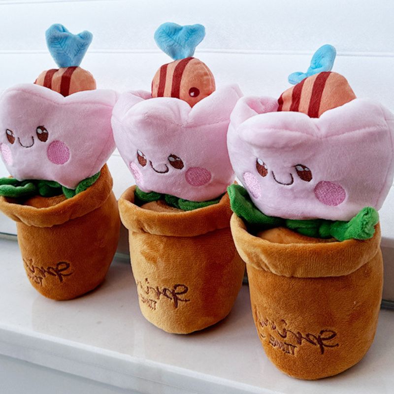 Hunde Intelligenzspielzeug, Interaktives Futterspielzeug mit Blumentopfs-Design für Geduld und Konzentration, Kuscheliges Spielzeug mit klingendem Glöckchen