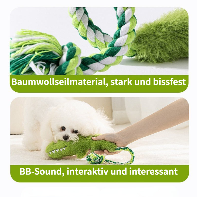 Kuscheltier für den Hund, Kauspielzeug für Hunde in vier Tier Varianten mit BB-Geräusch & Baumwollseil, interaktives, zahnpflege