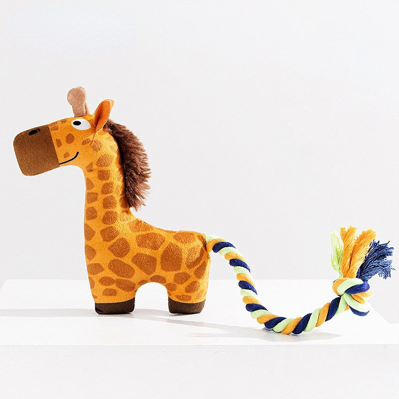 Kuscheltier für den Hund, Kauspielzeug für Hunde in vier Tier Varianten mit BB-Geräusch & Baumwollseil, interaktives, zahnpflege