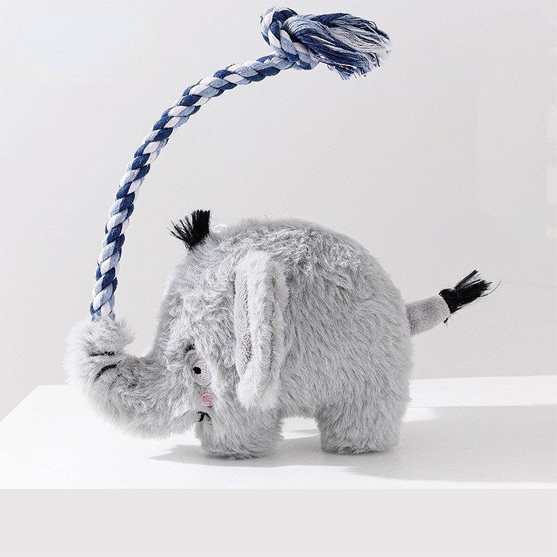 Kuscheltier für den Hund, Kauspielzeug für Hunde in vier Tier Varianten mit BB-Geräusch & Baumwollseil, interaktives, zahnpflege