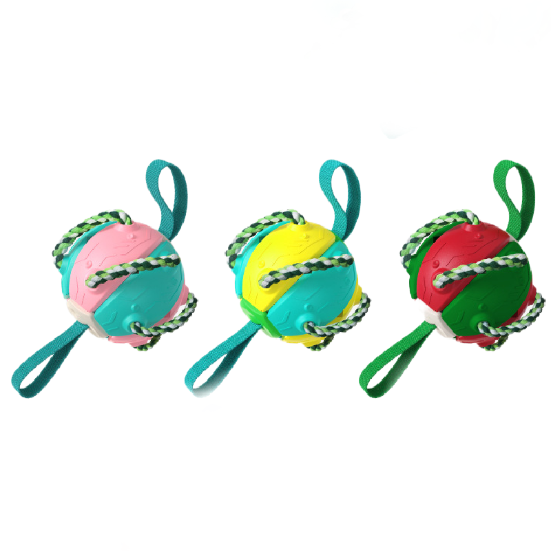 Hund Spielzeug, Frisbee-Ball mit Baumwoll-Beißseil, vielseitig & robust zum Spielen und Trainieren, Zwei Staaten, Drei Farben