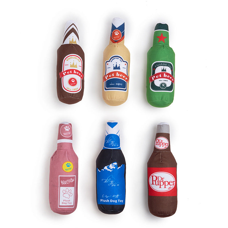 Kuscheltier für den Hund, simulierte Bierflaschenserie mit Lautes Papier & BB-Gebell, Kaufest, zum Spielen geeignet, 6er-Pack