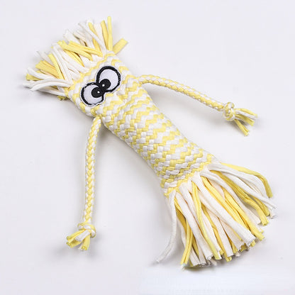 Hundespielzeug, Baumwollseil Puppe mit quietschen, Kauspielzeug für Welpen, interaktives & Zahnreinigung, drei Farben