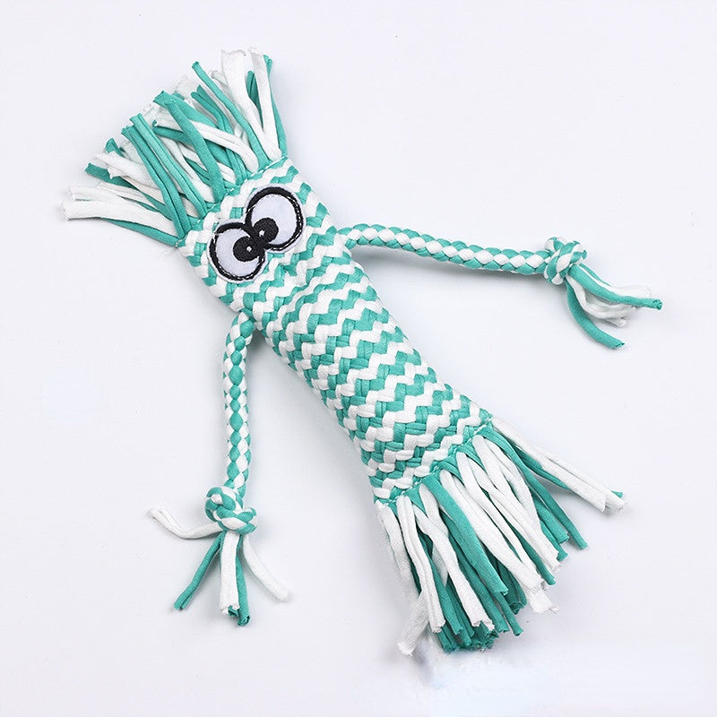 Hundespielzeug, Baumwollseil Puppe mit quietschen, Kauspielzeug für Welpen, interaktives & Zahnreinigung, drei Farben