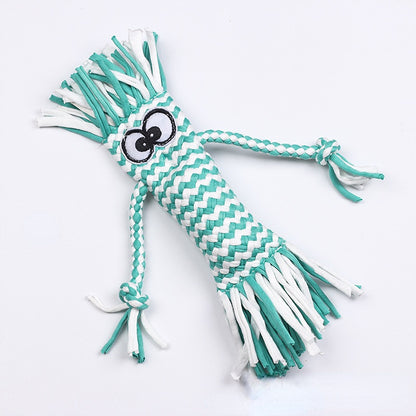 Hundespielzeug, Baumwollseil Puppe mit quietschen, Kauspielzeug für Welpen, interaktives & Zahnreinigung, drei Farben