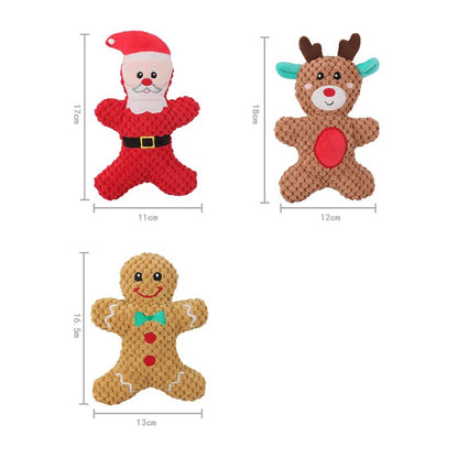 Kuscheltier für Hunde, Weihnachtsserie mit Santa Claus, Rentier, Lebkuchenmann und Donut, Plüschspielzeug mit Geräuschfunktion, Ideal für Hunde jeder Größe