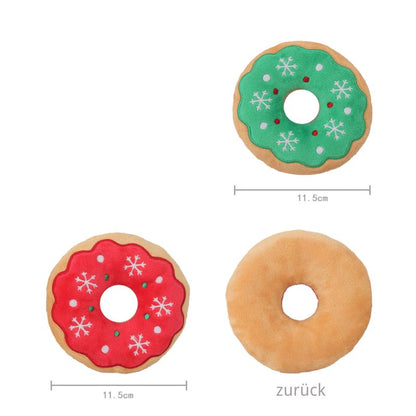 Kuscheltier für Hunde, Weihnachtsserie mit Santa Claus, Rentier, Lebkuchenmann und Donut, Plüschspielzeug mit Geräuschfunktion, Ideal für Hunde jeder Größe