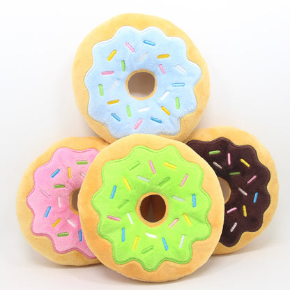 Kuscheltiere für Hunde, Süßes Donut-Design, Zahnreinigung Spielzeug für Hunde, Weiche Plüschspielzeuge für Kleine, Mittlere und Große Hunde, 4 Farben – Pink, Blau, Grün, Schwarz, Durchmesser 15 cm
