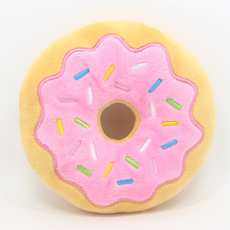 Kuscheltiere für Hunde, Süßes Donut-Design, Zahnreinigung Spielzeug für Hunde, Weiche Plüschspielzeuge für Kleine, Mittlere und Große Hunde, 4 Farben – Pink, Blau, Grün, Schwarz, Durchmesser 15 cm