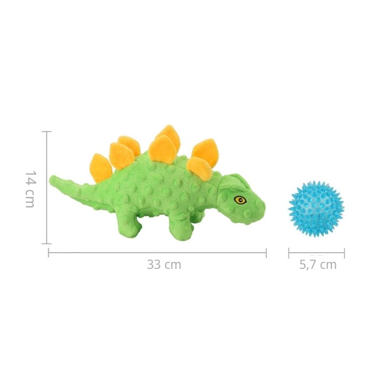 Hund Kuscheltiere, Plüsch Dino Spielzeug mit TPR Ball, 2-in-1 Hundespielzeug, Weich und Sicher, Erhältlich in Blau, Grün und Orange