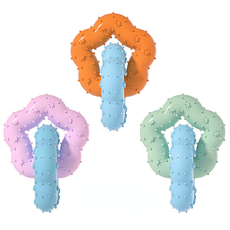 Spielzeug für den Hund, Doppelring Blütenring Kauspielzeug Hund, Zahnreinigung mit Tricolor-Optionen für alle Hunderassen