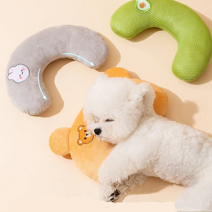 Kuscheltier für den Hund, Weiches Bestickt Hundespielzeug in U-Form, Schlafkissen für Hunde in Bär, Hase und Avocado Designs