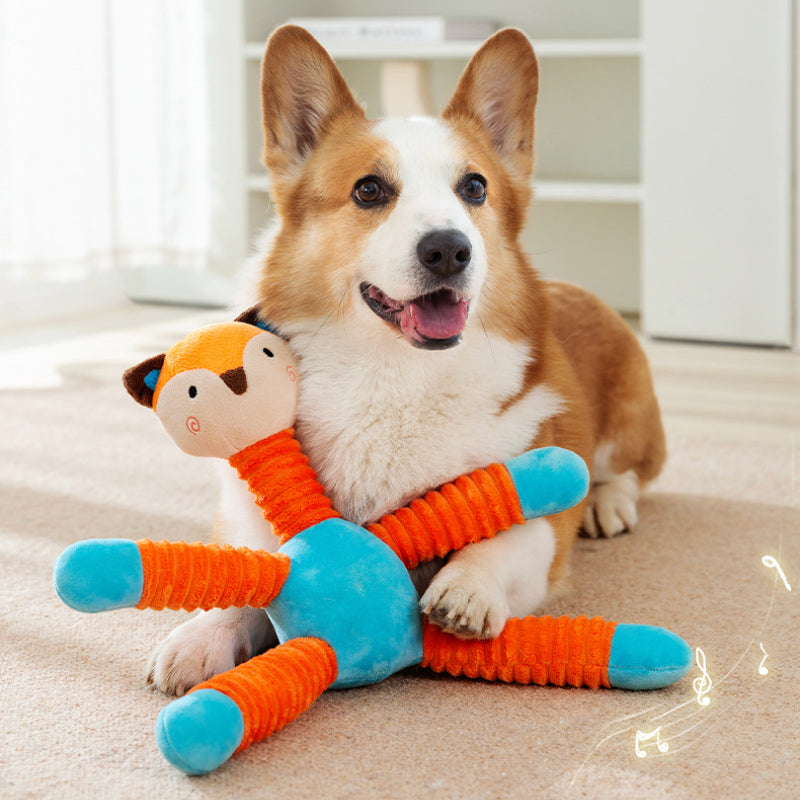 Kuscheltier für Hunde, PlüschPuppe im Fuchsdesign, Hundespielzeug mit Quietscher, Zerrspielzeug Hund für kleine & mittlere Hunde