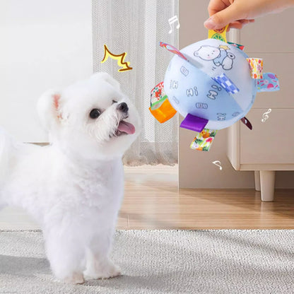 Kuscheltier für Hunde, blauem Kleiner Bär Muster Hundeball Mit Glocke, Kauspielzeug für Hunde, Drei Größen für aktive Hunde (1 Stück)