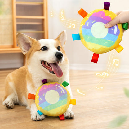 Kuscheltier für den Hund, Hundefrisbee, Bunte Donuts Mit Glocke, Interaktives und Buntes Hundespielzeug, Viel Spaß (1 Stück)