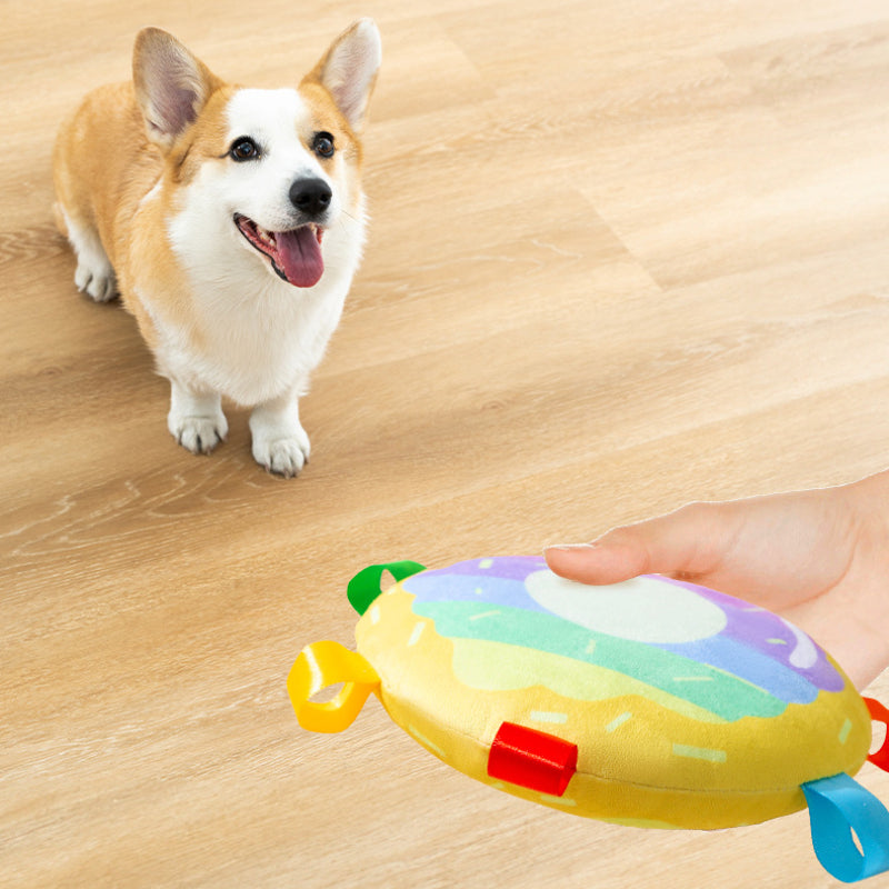 Kuscheltier für den Hund, Hundefrisbee, Bunte Donuts Mit Glocke, Interaktives und Buntes Hundespielzeug, Viel Spaß (1 Stück)