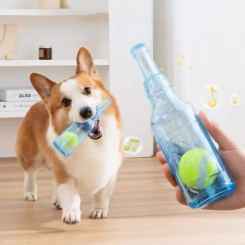 Spielzeug für den Hund, TRP Gummiblaue Flasche Eingebaute Tennis, sicher für Zähne, Wasserspielzeug Hund, groß & klein (1 Stück)