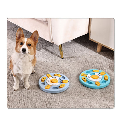 Hunde Intelligenzspielzeug, Runde Slowfood-Schüssel, Trainingsfütterer, Hundespielzeug mit Geräuschen, blau & hellblau