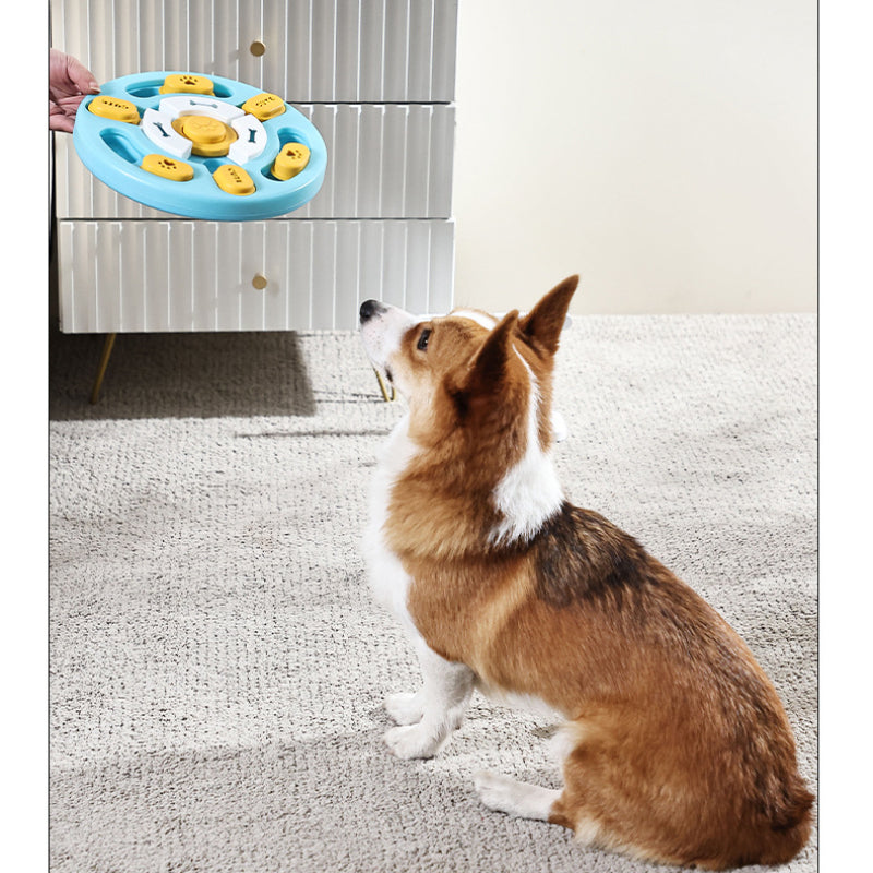 Hunde Intelligenzspielzeug, Runde Slowfood-Schüssel, Trainingsfütterer, Hundespielzeug mit Geräuschen, blau & hellblau