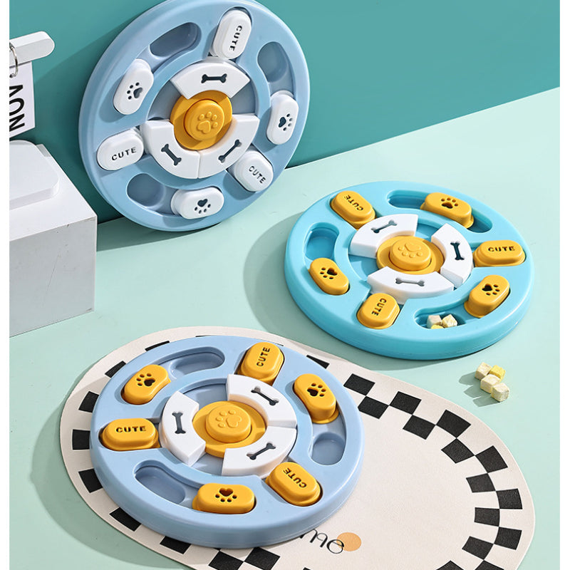 Hunde Intelligenzspielzeug, Runde Slowfood-Schüssel, Trainingsfütterer, Hundespielzeug mit Geräuschen, blau & hellblau