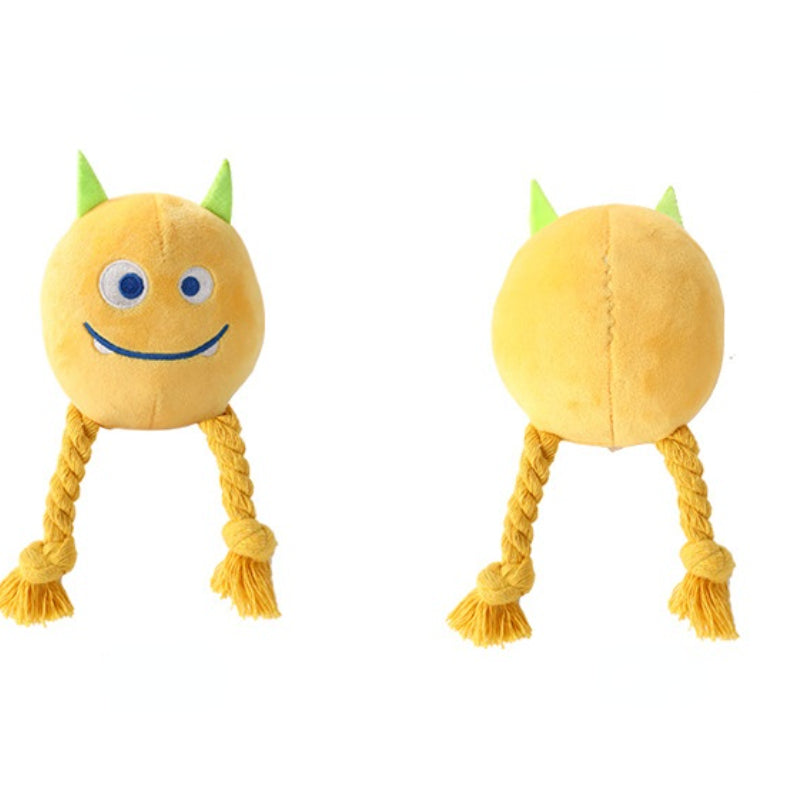 Kuscheltier für den Hund, Plüsch Hundeball in Monsterform, Interaktives Hundespielzeug Quietschen, Waschbar, Gelb & Blau