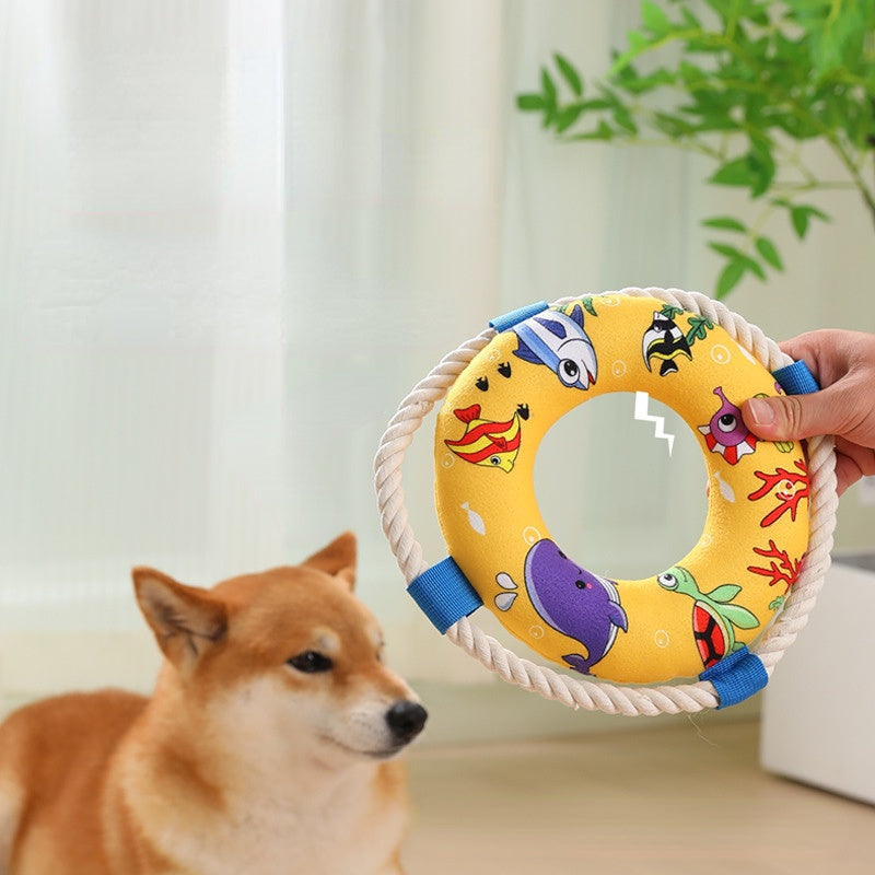 Hund Kuscheltiere, Plüschspielzeug in Form von Schwimmringen mit Klingende Glocke & Baumwollseil für Hunde, Drei Stile