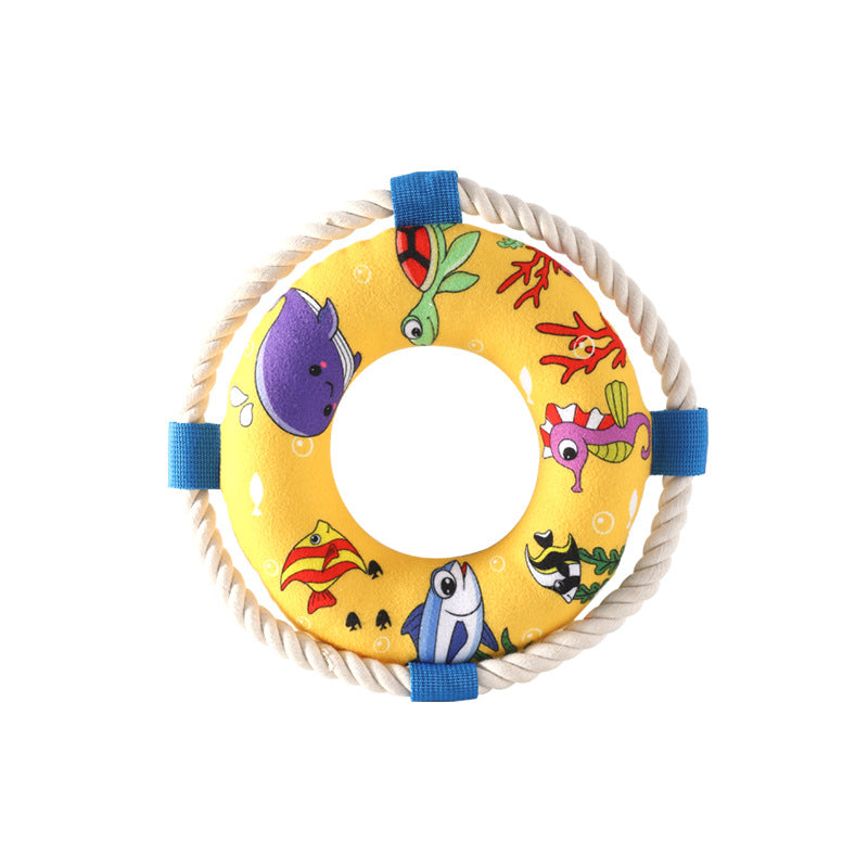 Hund Kuscheltiere, Plüschspielzeug in Form von Schwimmringen mit Klingende Glocke & Baumwollseil für Hunde, Drei Stile