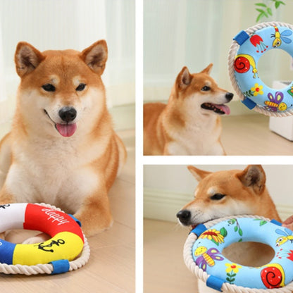 Hund Kuscheltiere, Plüschspielzeug in Form von Schwimmringen mit Klingende Glocke & Baumwollseil für Hunde, Drei Stile
