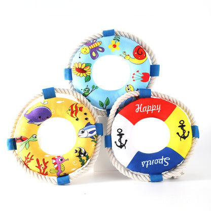 Hund Kuscheltiere, Plüschspielzeug in Form von Schwimmringen mit Klingende Glocke & Baumwollseil für Hunde, Drei Stile