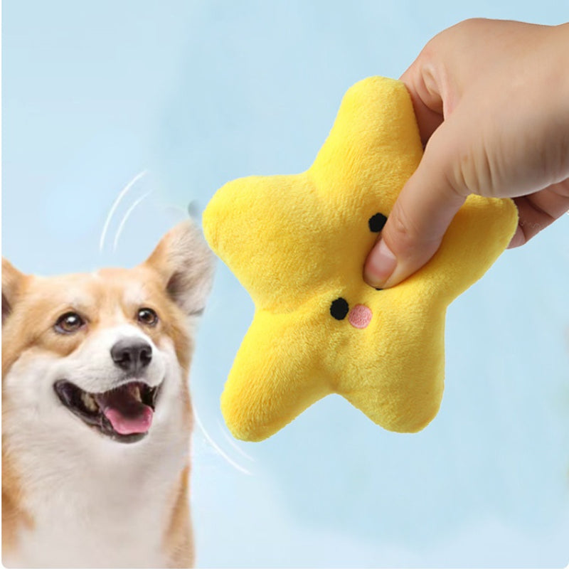 Kuscheltiere für Hunde, Fünfzack-Stern Plüschspielzeug mit Quietschfunktion, Hundefreundliches in Gelb, Grün und Lila
