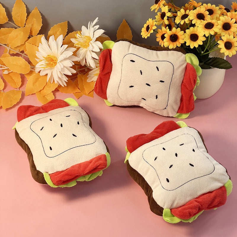 Kuscheltier für den Hund, Sandwich Kauspielzeug Hunde, Hundespielzeug Quietsch, Ideal für Zahnpflege & Spielspaß, 18x13x6 cm