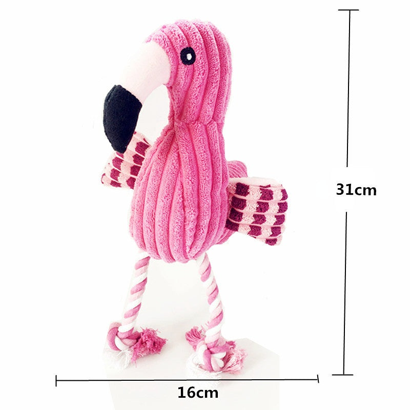 Kuscheltier für Hunde, Pink Flamingo mit Baumwollseilknoten & quietschen, Hundespielzeug für Beschäftigung und Selbstspiel