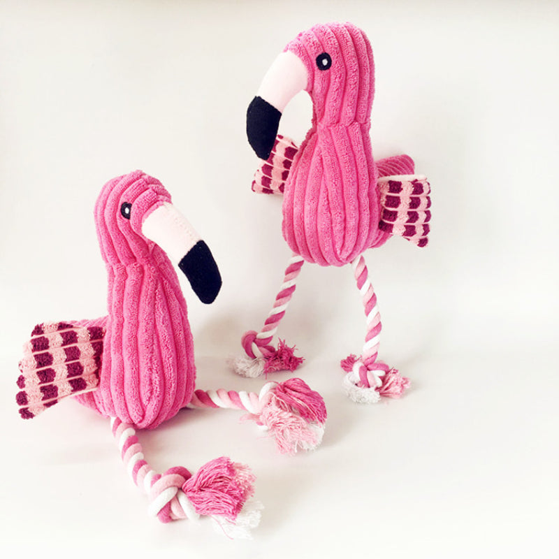 Kuscheltier für Hunde, Pink Flamingo mit Baumwollseilknoten & quietschen, Hundespielzeug für Beschäftigung und Selbstspiel