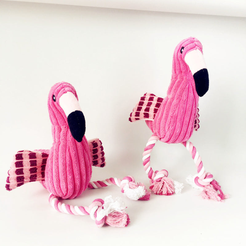 Kuscheltier für Hunde, Pink Flamingo mit Baumwollseilknoten & quietschen, Hundespielzeug für Beschäftigung und Selbstspiel