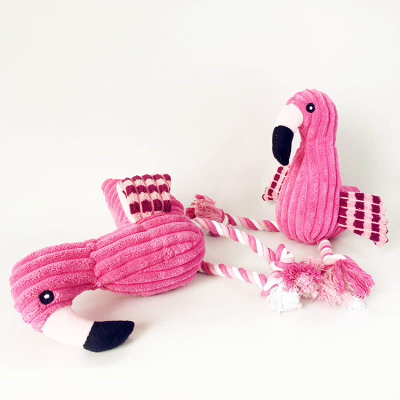 Kuscheltier für Hunde, Pink Flamingo mit Baumwollseilknoten & quietschen, Hundespielzeug für Beschäftigung und Selbstspiel
