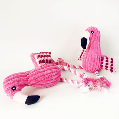 Kuscheltier für Hunde, Pink Flamingo mit Baumwollseilknoten & quietschen, Hundespielzeug für Beschäftigung und Selbstspiel