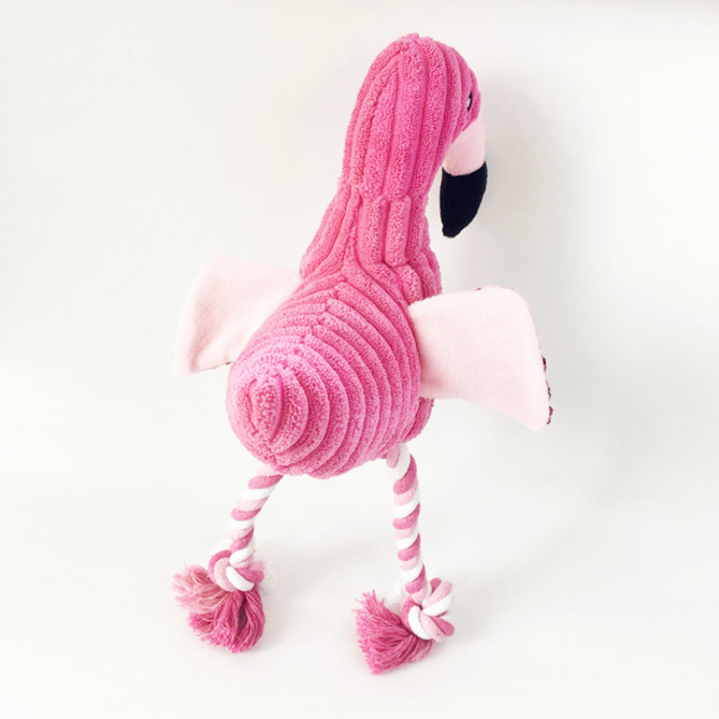 Kuscheltier für Hunde, Pink Flamingo mit Baumwollseilknoten & quietschen, Hundespielzeug für Beschäftigung und Selbstspiel