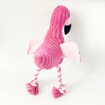 Kuscheltier für Hunde, Pink Flamingo mit Baumwollseilknoten & quietschen, Hundespielzeug für Beschäftigung und Selbstspiel