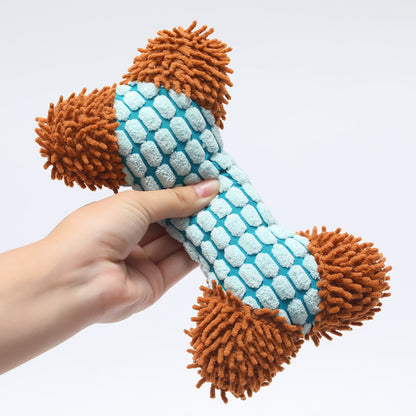 Kuscheltier für den Hund, Audio Maissamt Knochen Spielzeug, 3er Set in Blau, Kaffee und Weiß, Zahnpflege, Begleiter für Hunde