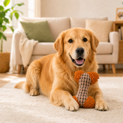 Kuscheltier für den Hund, Plüsch Knochen Spielzeug mit Quietscher, 3er Set in Blau, Kaffee und Weiß, Begleiter für Hunde