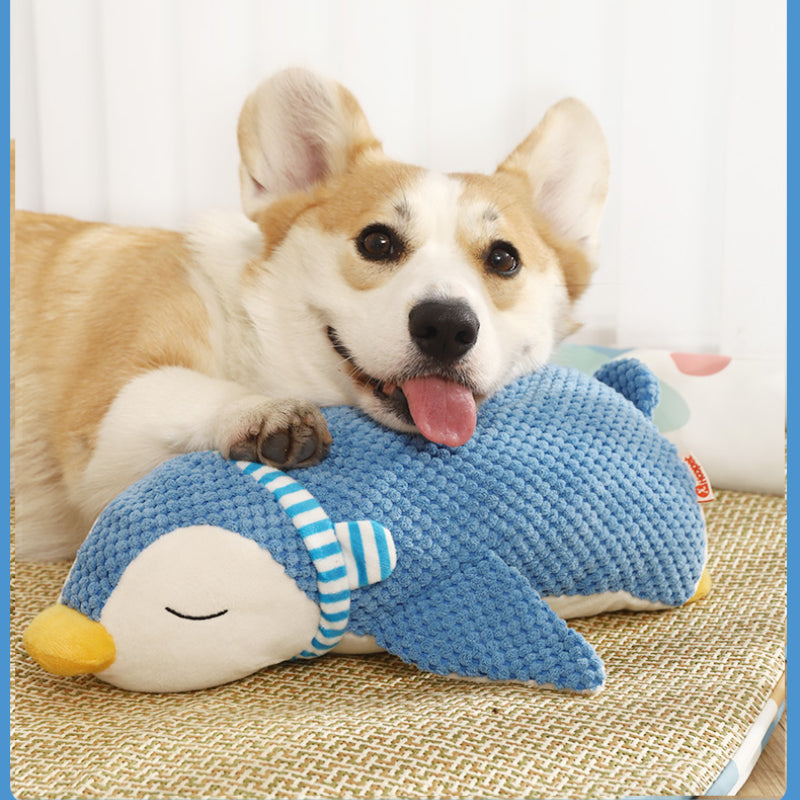 Hund Kuscheltiere, Süßer blauer Pinguin mit Lautes Papier und BB-Sound, Hundespielzeug zum Schlafen & Kauspielzeug Hund