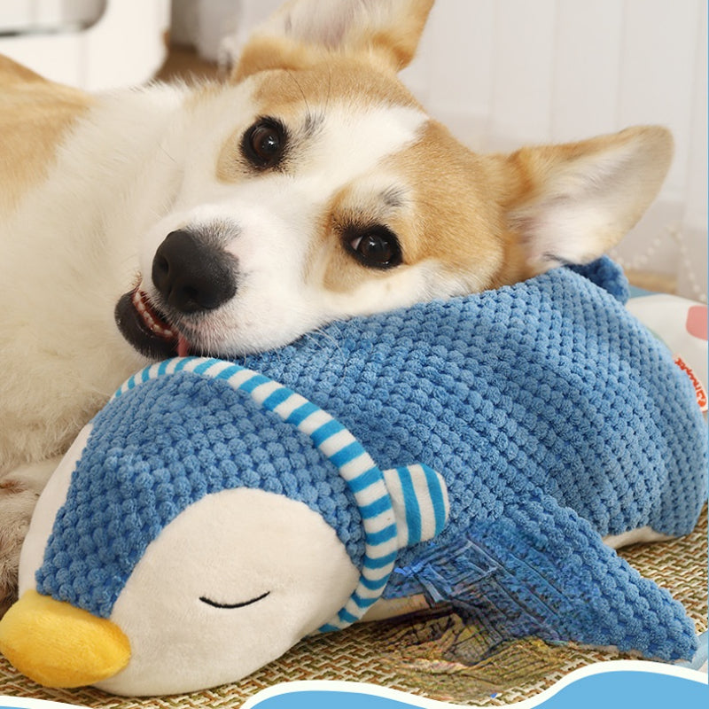 Hund Kuscheltiere, Süßer blauer Pinguin mit Lautes Papier und BB-Sound, Hundespielzeug zum Schlafen & Kauspielzeug Hund