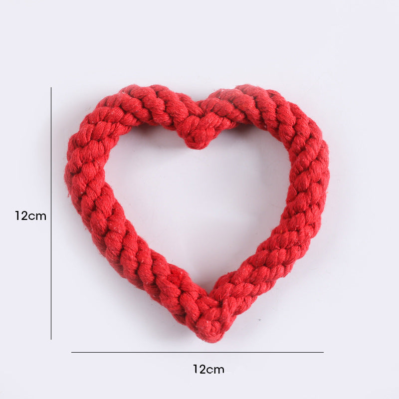 Spielzeug Hund, Herzform Kauspielzeug für Hunde aus Baumwollseil, 12x12x2 cm, Drei Farben, Zähneknirschen & Entspannung (1 Stück)